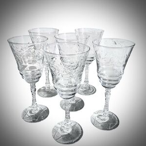 Vintage Rock Sharpe Crystal Water Goblets Wine Glasses | Arctic Rose | Set of 6
